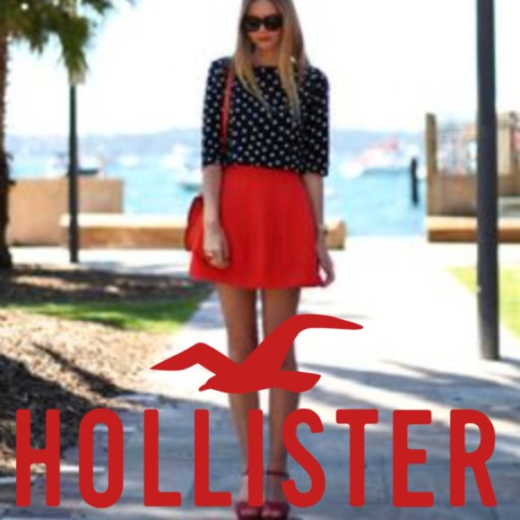 Hollister Hot Skater Skirt Full Circle Mini Skirt - Bright Red / Coral - Picture 3 of 13